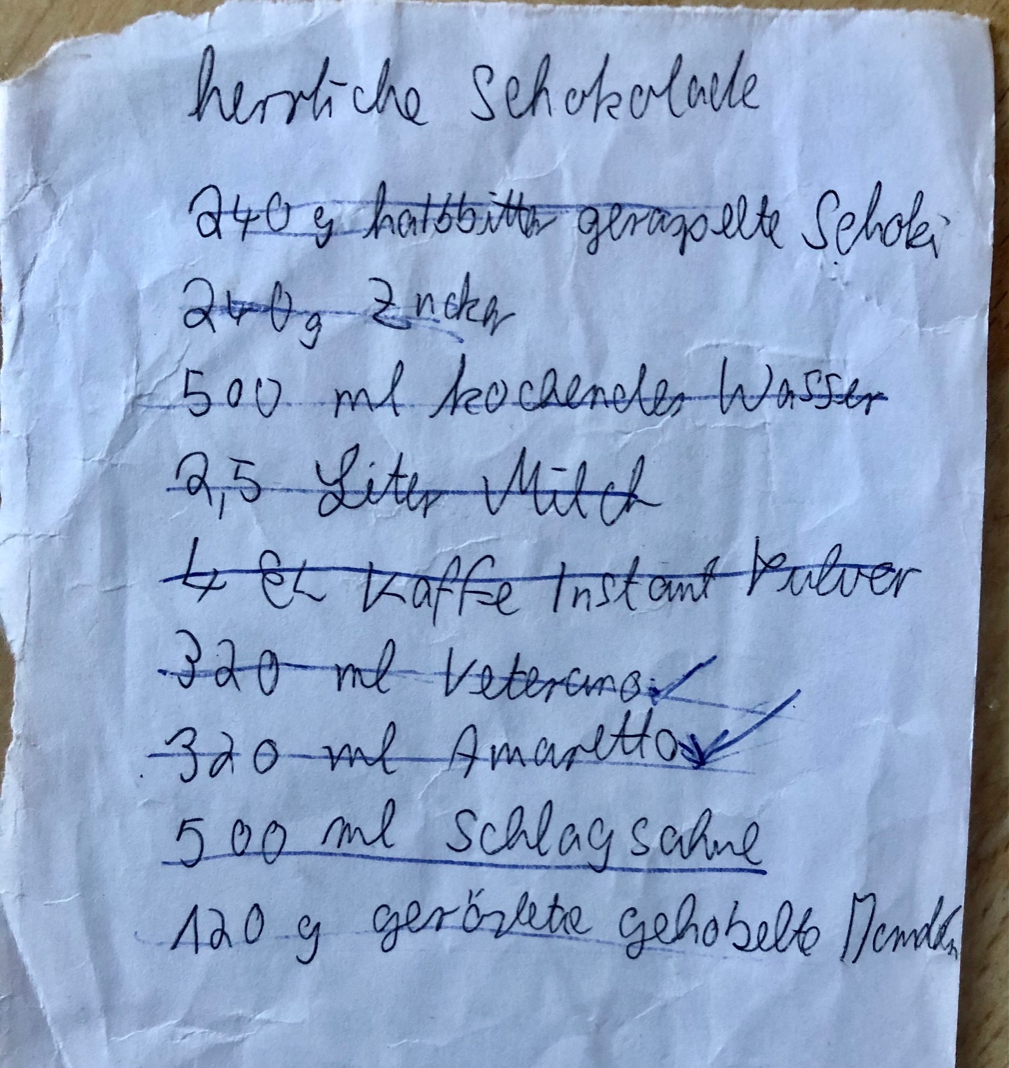 Handgeschriebenes Rezept aus Berlin für herrliche Schokolade